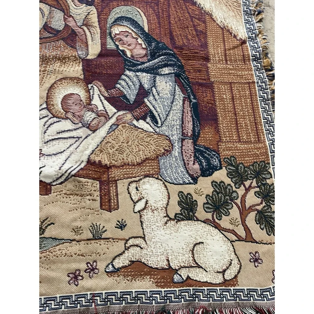 Vintage Nativity Holy Family Christmas Tapestry Blanket Throw Mary Jesus 49